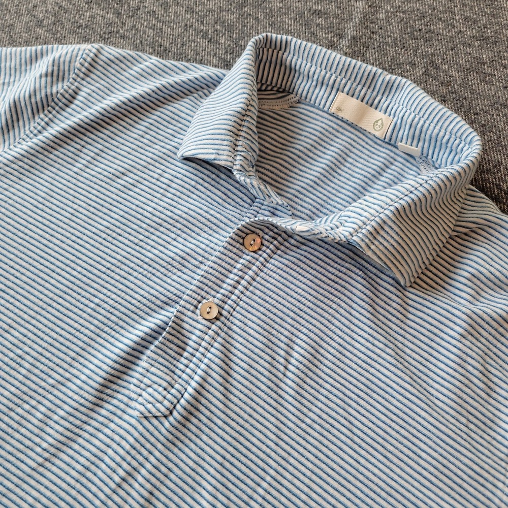 Tasc Performance Polo Shirt Mens Medium Blue White Striped Golf Bamboo TM643